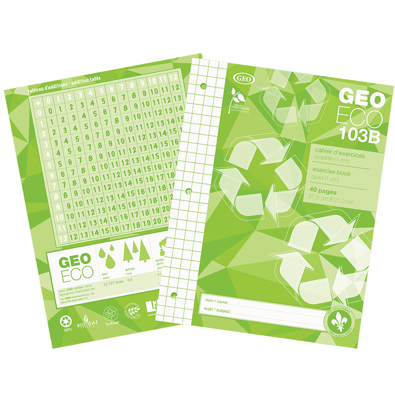 Cahier écologique quadrillé EC103B, 40 pages