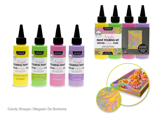 Ensemble de 4 peintures acryliques fluides (pour coulage) - bonbons