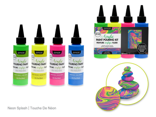 Ensemble de 4 peintures acryliques fluides (pour coulage) - néons