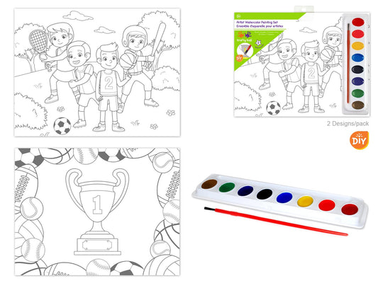 Ensemble de 2 toiles d'aquarelle - sports